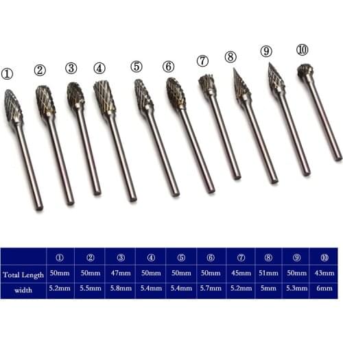 10pcs Rotary Burrs Files Milling Cutter Router Bits Set Multifunctional Abrasive Tools Woodworking Metal Cutter Tool