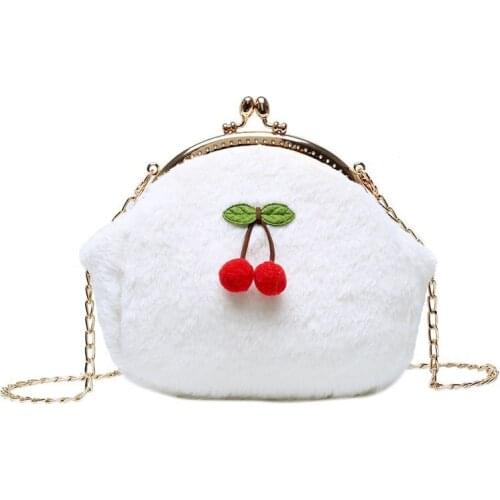 New 2020 Korean Messenger Bag Cute Plush Chain Cherry Pouch women Plush Shoulder Bag