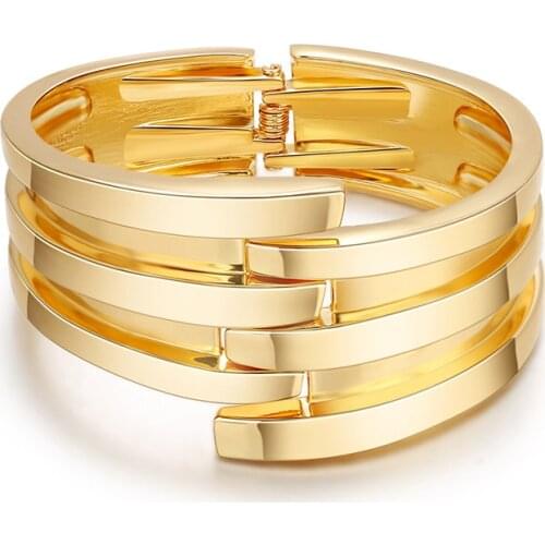 ORNAPEADIA 2021 New Popular Gold-plated Bracelet Simple Personality Symmetrical Exaggerated Wide Side Open Bracelet Wholesale