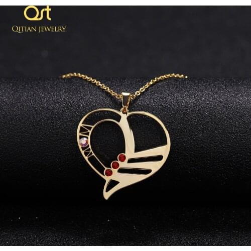 Qitian Personalized Custom family love pendant With Birthstone Necklace Cutting and Engraving Name For Women Gift Jewelry