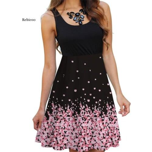 Floral Boho Dress Ladies Sleeveless O-Neck Slim A-Line Tank Dress Summer Women Fashion Vintage 3D Printing Casual Dress Vestidos
