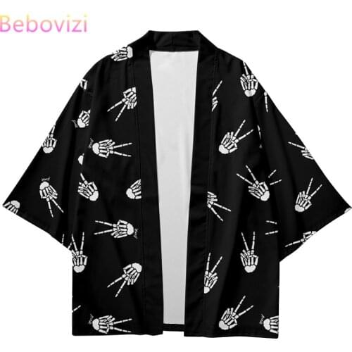Plus Size 6XL 5XL 4XL Skull hand print Fashion Japanese Robe Cardigan Women Men Harajuku Kimono Cosplay Blouse Yukata Clothing