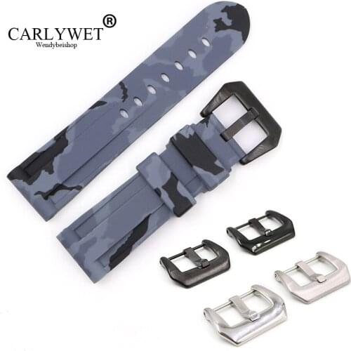 CARLYWET 24mm Camo grey Waterproof Silicone Rubber Replacement Wrist Watch Band Strap Belt For Panerai Luminor