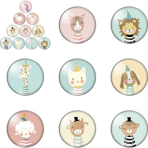 Cartoon Image Animals Unicorn Horse Cow Sheep Dog 12mm/20mm/25mm/30mm Round Photo Glass Cabochon Demo Flat Back Making Findings