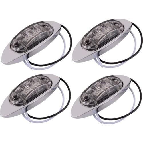 Beler 4Pcs Trailer Truck Universal Diode White Side Fender Marker Indicator Clearance Surface Mount Light w/ Silver Cover Bezel