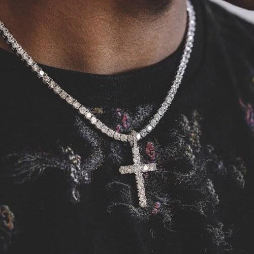 Hip Hop Cross Pendant Necklace for Men Women Gold Silver Color Zircon Tennis Chain Iced out Bling Necklaces Jewelry Fashion Gift