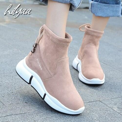 2020 Spring Woman Ankle Boots Suede Slip-on Thick Sole Outdoor Single Shoes Female Casual Ladies Fashion Solid Boots For Women