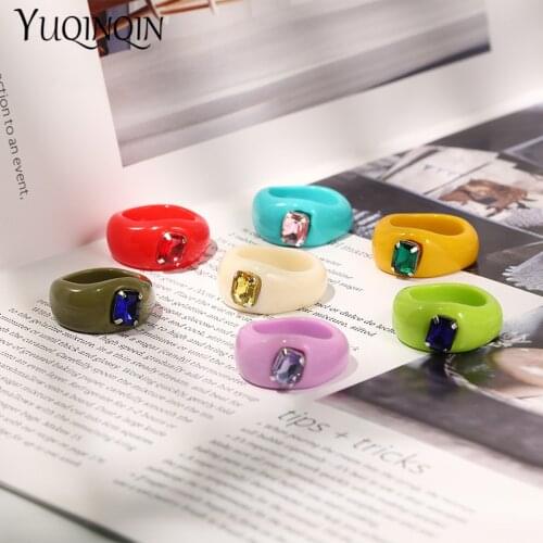 Vintage Acrylic Rectangle Rhinestone Rings for Girls Colorful Luxury Crystal Finger Ring Women Chic Engagement Rings Female