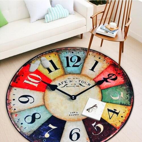 15MM Vintage Creative Wall Clock Printed Round Carpet Entrance DoorMat Porch Bathroom Mat Anti-Slip Wear-Resisting Kitchen Rug