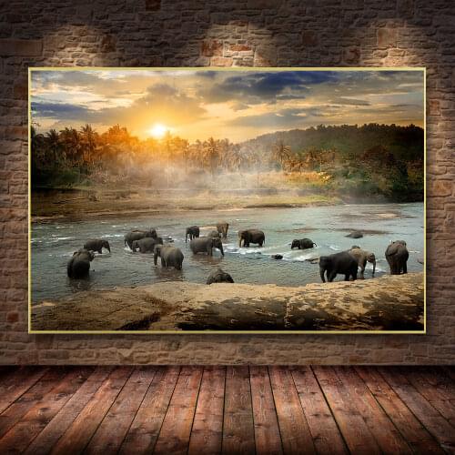 Southeast Asia Zen Canvas Animal Decorative Prints Tropical Wall African Elephant Real Photography Background Decor Painting