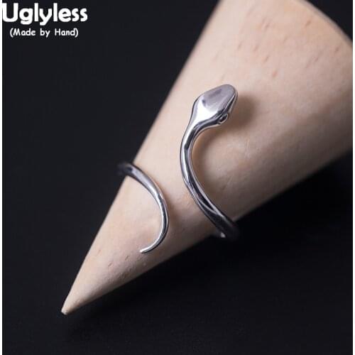 Uglyless 100% Real 925 Sterling Silver Snake Open Rings for Women Small Snakes Wild Finger Rings Handmade Glossy Fine Jewelry