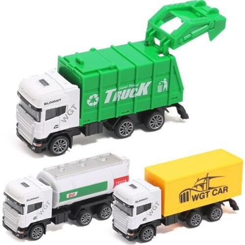 1:64 Simulation Pull Back Alloy Metal Diecasts Garbage Vehicle Model Car Toy Oil Tank Truck Birthday Gift for Children Boy Y058