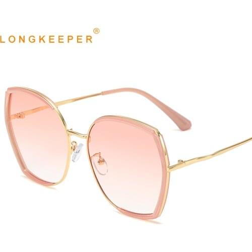 LongKeeper Big Frame Butterfly Sunglasses Women Vintage Oversized Sun Glasses Female Gradient Shades Pink Gafas de sol UV400