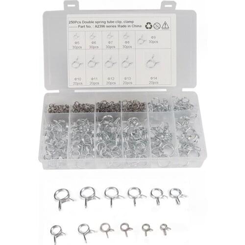 250pcs Double Wire Fuel Line spring tube clamp Stainless Steel For Car Motorcycle RV Φ5-Φ14