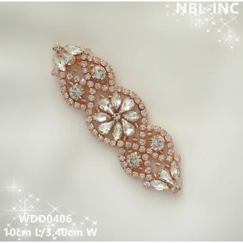 30pcs)Wholesale iron on hand sewing beaded rose gold crystal rhinestone applique patch for wedding dresses headband WDD0406