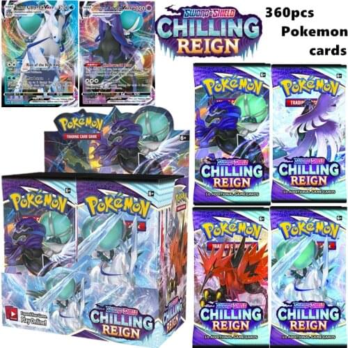 360Pcs TCG: Sword & Shield Chilling Reign 2021 New Calyrex Vmax Card Pikachu Pokemon Cards Display Booster Collection Card Toys