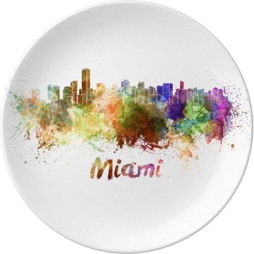 Miami America City Watercolor Dessert Plate Decorative Porcelain 8 inch Dinner Home