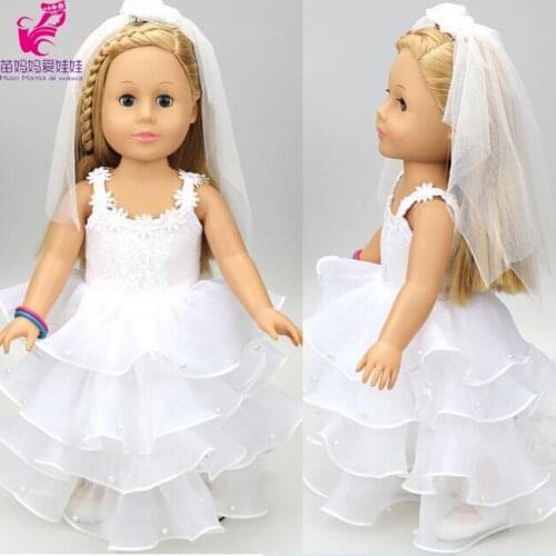 White wedding dress with veil for 18 inch girls doll, 45cm American doll bride dress girl gifts