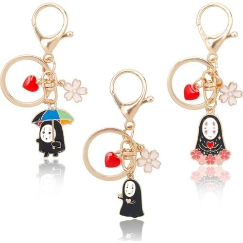 Cartoon Japan Anime Spirited Away Keychain For Women Men Mini Umbrella Red Heart Key Rings Car Bag Pendant Charm Accessories Fri