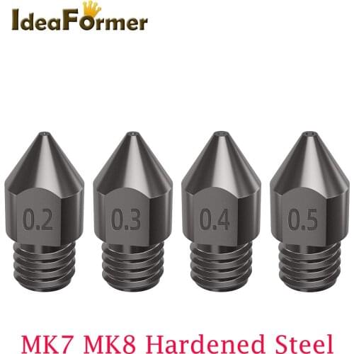 2/5pcs 3D Printer Parts Hardened Steel Nozzle MK8 1.75mm Filament 0.2/0.3/0.4/0.5/0.6/0.8/mm Mold Steel For Ender3 ID Pro Giant