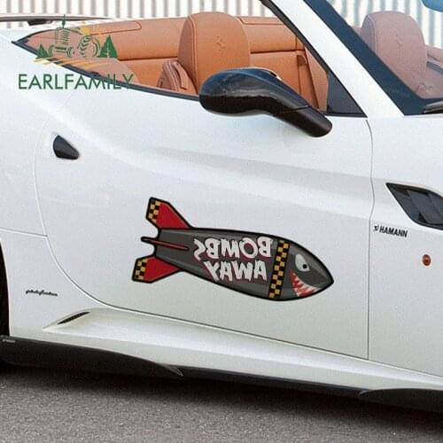 EARLFAMILY 43cm x 34.4cm for Bombs Away Rocket Shark Funny Car Stickers Waterproof Cartoon Decal RV Car Body Graffiti Graphics