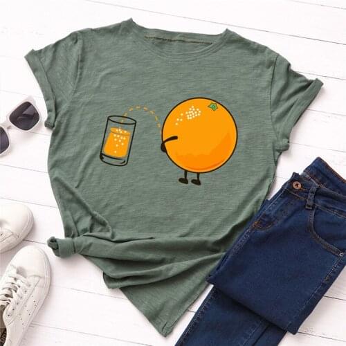 Plus Size TShirt S-5XL Lovely Orange Print T Shirt Women 100%Cotton O Neck Short Sleeve Tees Summer T-Shirt Pink Tops Casual