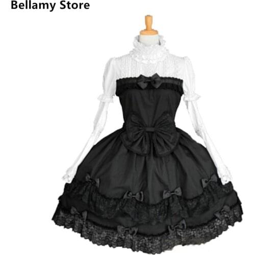 Made for you Gothic Lolita Prom Dress Retro Black and white long sleeve skirt
