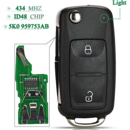 Bilchave 2 Buttons 434Mhz ID48 Chip Flip Remote Car key For VW VOLKSWAGEN Amarok Transporter 2011-2016 5K0 837202AD/5K0 959753AB