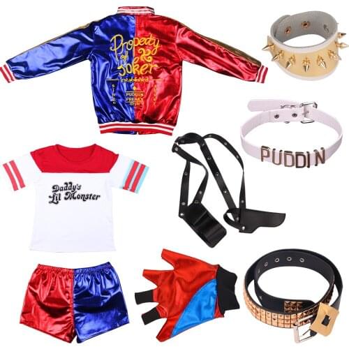 Cosplay Harley Costume Quinn Girl Wig Shirt Bat Kids Adult Suit Anime Bluey Fantasia Gloves