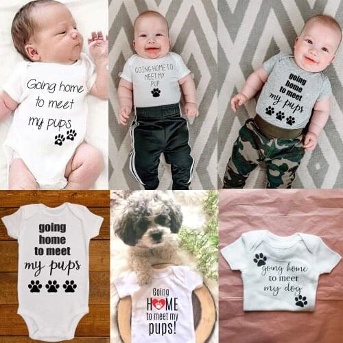 Going Home To Meet My Dog Pups Bringing Home Baby Outfit Gender Neutral Boy Girl Fur Siblings Summer Short Sleeve Bodysuits