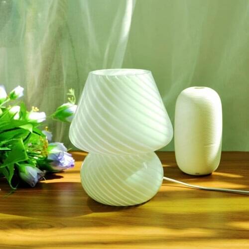 Small Glass LED Table Lamp Bedroom Bedside Bed Home Decoration Cute Glass Bedside LED Desk Lamp Korean Ins Style Mushroom Lamp