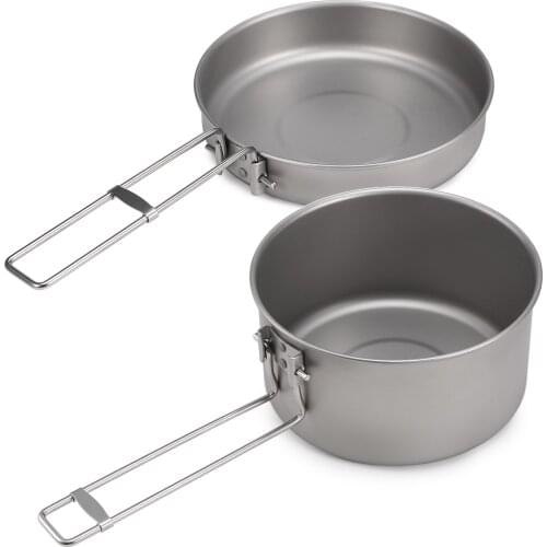 Camping Cookware Set Titanium Pot and Fry Pan Set with Lid and Foldable Handles for Outdoor Camping Hiking Backpacking Picnic