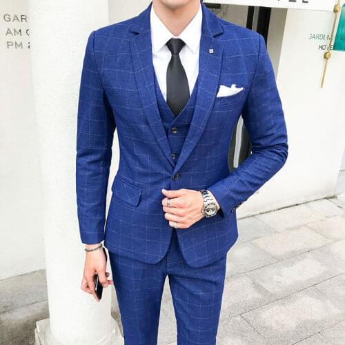 Blazer + Vest + Pants 2021 New Mens Fashion Boutique Lattice Business Casual Suit Stage Groom Wedding Dress Performance Costume