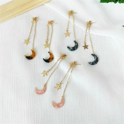 The New Stars / Moon / Long Pendant Earrings Pink Girl Earrings Simple Korean Temperament Female Jewelry Wholesale