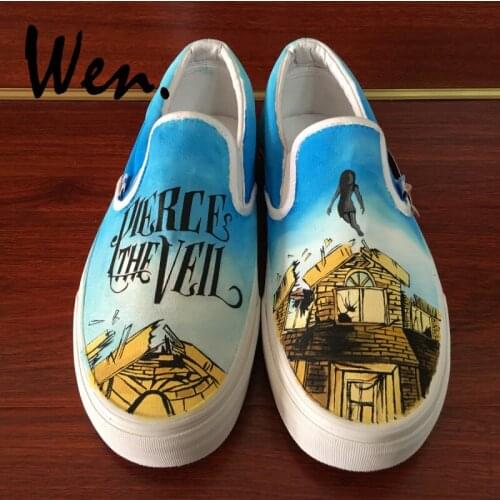 Wen Slip On Shoes Low Flat Hand Painted Pierce the Veil Design Custom Platform Canvas Sneakers Men Womens Christmas Gifts