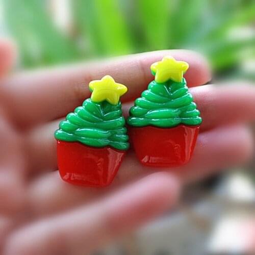 Resin Crafts For DIY Christmas Holiday Decoration 20pcs 36*23mm Hot Flat Back Resin Cabochon Christmas Cupcake