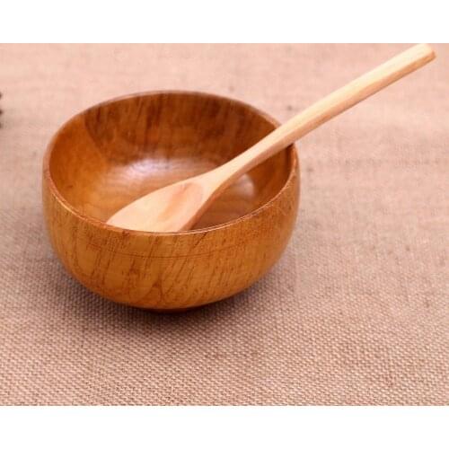 Hot Natural Round Wooden Bowl Soup Salad Noodle Rice Fruit Shock-proof Handicraft Holder Kitchen Handmade Wood Bowl For Kids