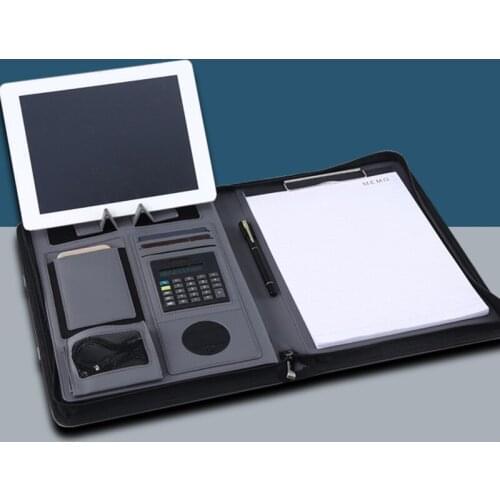 Portable Business Padfolio Portfolio Case Handle PU Leather Portfolio Folder for School Office Conference Notepad