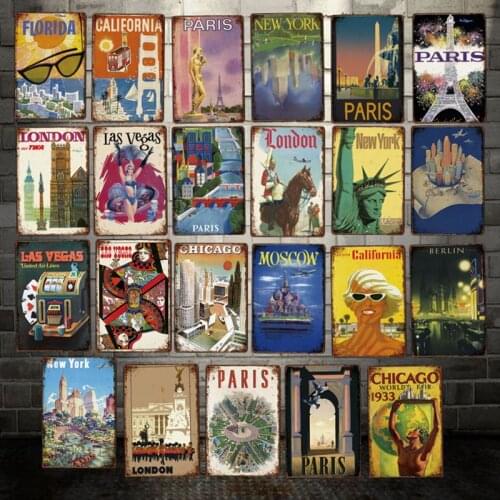 [ Mike86 ] MOSCOW NEW YORK Paris Berlin LAS VEGAS Metal Sign Vintage Store Retro Iron Painting Poster Art 20*30 CM LT-1946
