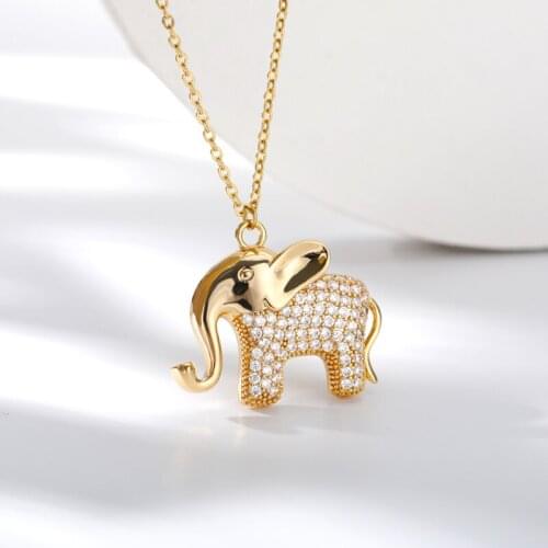 Luxury Cubic Zircon Elephant Pendant Necklace For Women Charm Collares Lucky Gold Color Animal Necklaces Jewlery FriendShip Gift