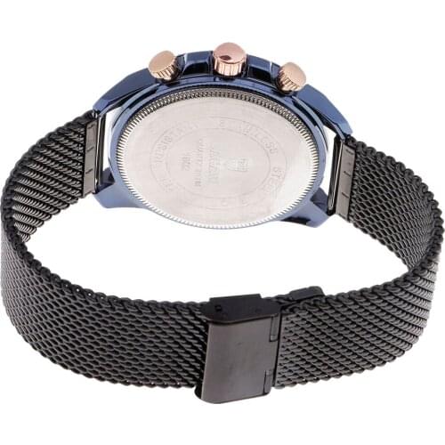 BAGARI Low-key Luxury Quartz Watch Casual Business Wristwatch Stainless Stain Mesh Band Christmas Gift for Men Blue