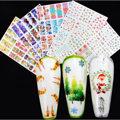 12 Designs Christmas Nail Art Stickers Tattoo Water Transfer Foil DIY Nail Polish Decoration For Manicure Tips