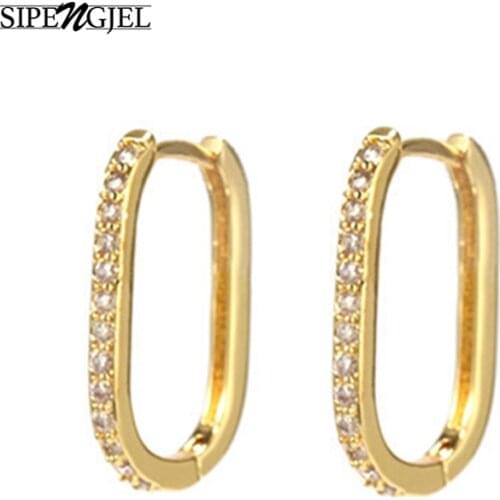 Fashion Cubic Zircon oval hoop Earrings Gold And Silver Color Geometric Hoop Earings For Women Jewelery 2020