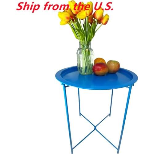 Folding Tray Metal Side Table, Sofa Table Small Round End Tables, Anti-Rust Waterproof Outdoor Indoor Snack Table Dropshipping