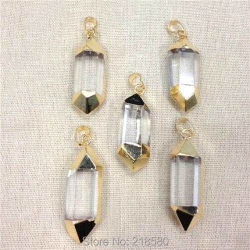 H-DP102 Healing Crystal Quartz Point Pendant with Double Plated Gold