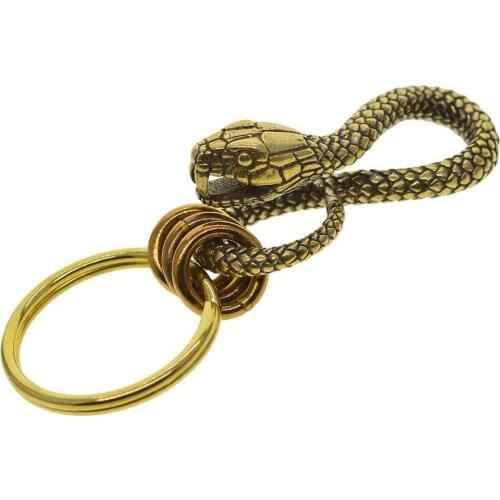 Punk Halloween super fine retro solid brass 3D cobra naja snake Japanese fish U hook keychains jean chains belt clip FOB EDC