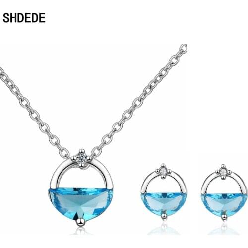 SHDEDE Circle Earrings Necklace Wedding Jewelry Set Embellished With Crystals From Swarovski Female Ladies Gift -X412803