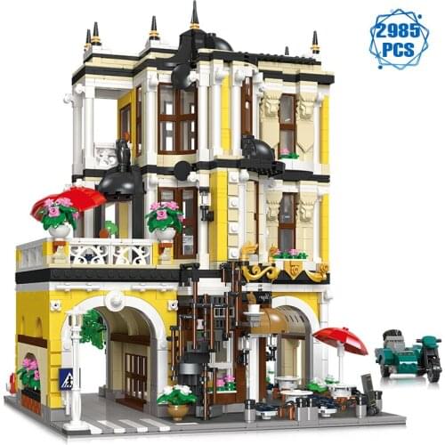 Technical Expert Yellow Tea House Model Architecture Building Blocks Moc Ideas Street View Bricks Construction Toys Friends Gift