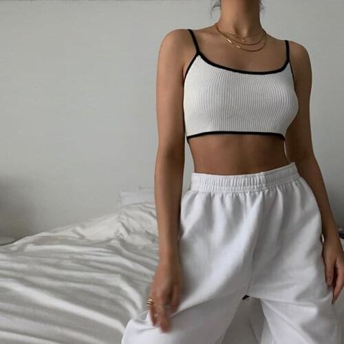 Casual Daily Wild Base Camisole Color Block Sleeveless Low-Cut Slim Fitting Rib Knitted Sling Tops Female Exposed Navel Camis