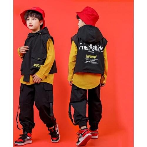 Street Hip-Hop Kids Dance Costume Hooded Vest Long Sleeved Shirts Pants Modern Jazz Performance Outfit Boys Stage Clothes BL6310